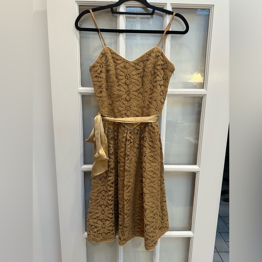Vintage Betsey Johnson 90’s Silk Goldenrod Lace Crochet Cottagecore Dress Size 4
